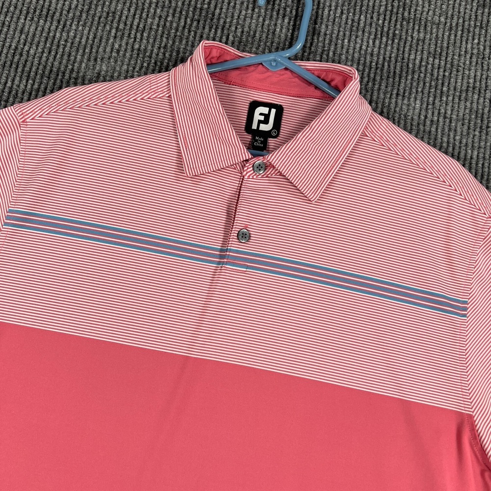 FootJoy Polo Shirt Mens Large Pink Striped‎ Short Sleeve Golf Outdoor Casual